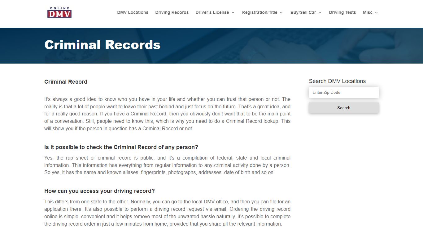 Criminal Records | Online DMV